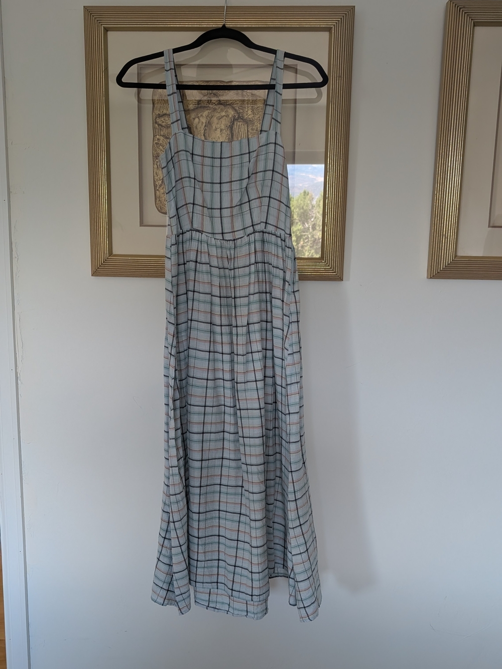 Christy Dawn Light Blue Plaid Maxi Dress with Straps